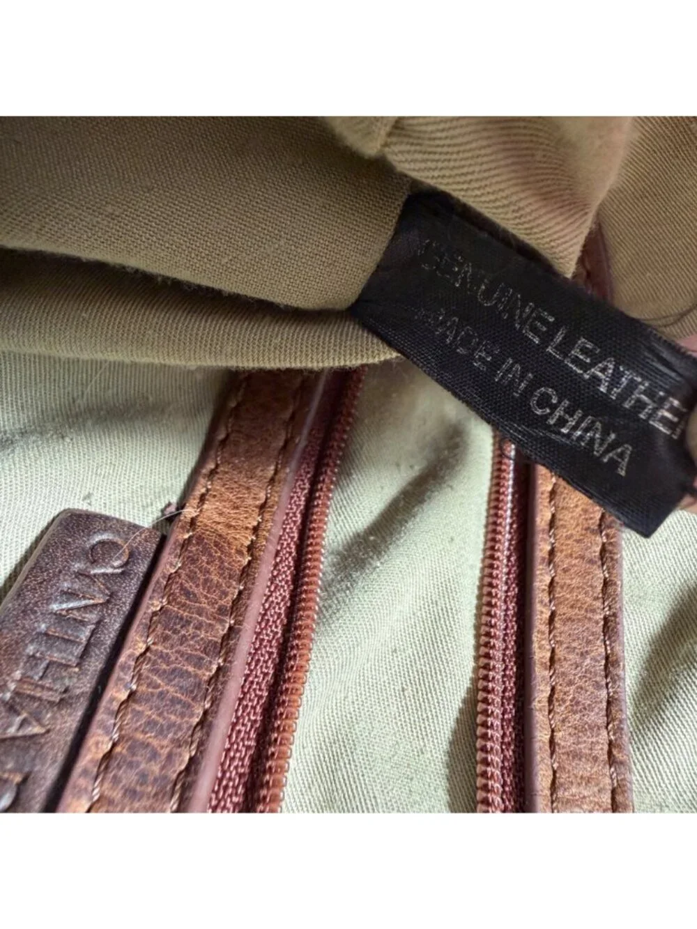 Cynthia Rowley Tan Leather Shoulder Bag + Adjust Strap Zipper Pockets + Tassel
